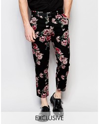 Pantalon chino à fleurs noir Reclaimed Vintage