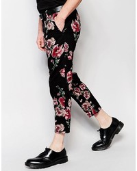 Pantalon chino à fleurs noir Reclaimed Vintage