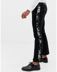 Pantalon chino à fleurs noir Twisted Tailor