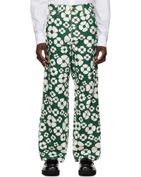Pantalon chino à fleurs vert foncé Marni