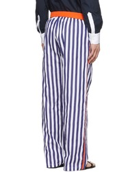 Pantalon chino à rayures verticales blanc et bleu marine Sébline
