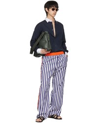 Pantalon chino à rayures verticales blanc et bleu marine Sébline