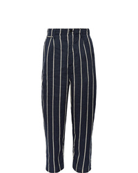 Pantalon chino à rayures verticales bleu marine KAPITAL