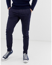Pantalon chino à rayures verticales bleu marine ONLY & SONS