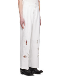 Pantalon chino brodé blanc Feng Chen Wang