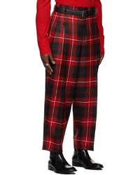 Pantalon chino écossais rouge et bleu marine LU'U DAN