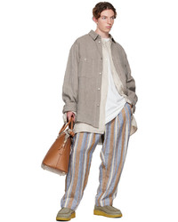 Pantalon chino en chambray à rayures verticales bleu clair Hed Mayner