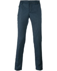 Pantalon chino en laine à carreaux bleu canard