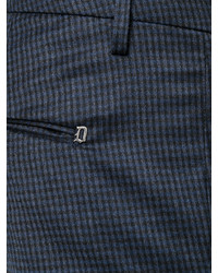 Pantalon chino en laine à carreaux bleu marine Dondup