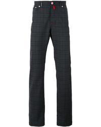 Pantalon chino en laine à carreaux gris foncé