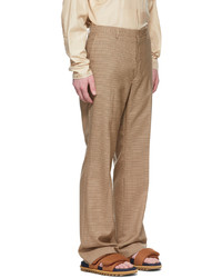Pantalon chino en laine à carreaux marron clair Dries Van Noten