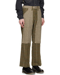Pantalon chino en laine à carreaux marron clair Tanaka
