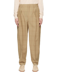 Pantalon chino en laine à carreaux marron clair Lemaire