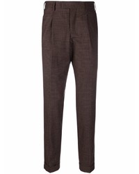 Pantalon chino en laine à carreaux marron foncé