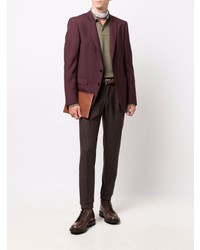 Pantalon chino en laine à carreaux marron foncé Pt01
