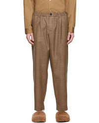 Pantalon chino en laine à carreaux marron Marni