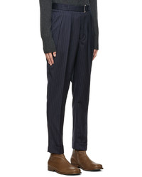 Pantalon chino en laine à rayures verticales bleu marine Officine Generale