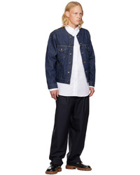 Pantalon chino en laine à rayures verticales bleu marine Camiel Fortgens