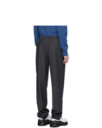 Pantalon chino en laine à rayures verticales bleu marine Tibi