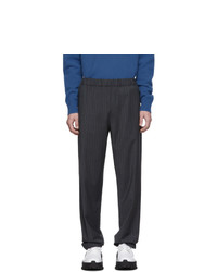 Pantalon chino en laine à rayures verticales bleu marine Tibi