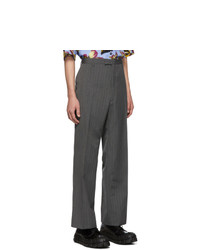 Pantalon chino en laine à rayures verticales gris foncé Prada
