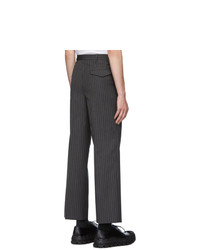 Pantalon chino en laine à rayures verticales gris foncé Prada