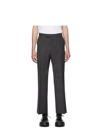 Pantalon chino en laine à rayures verticales gris foncé Prada