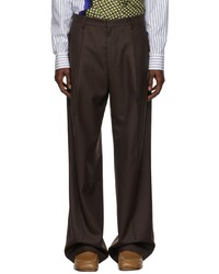 Pantalon chino en laine à rayures verticales marron foncé