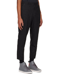 Pantalon chino en laine à rayures verticales noir BOSS