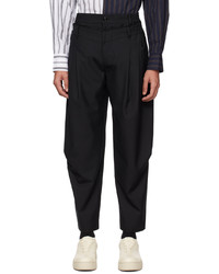 Pantalon chino en laine à rayures verticales noir Feng Chen Wang