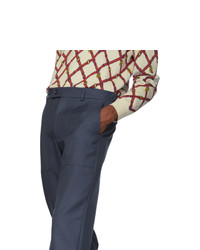 Pantalon chino en laine bleu marine Gucci
