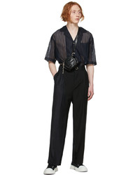 Pantalon chino en laine bleu marine Feng Chen Wang