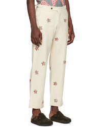 Pantalon chino en laine brodé beige Bode