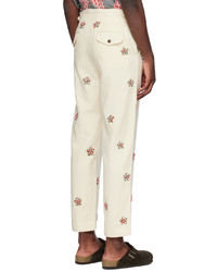 Pantalon chino en laine brodé beige Bode