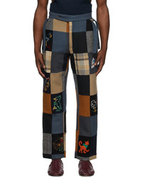 Pantalon chino en laine brodé multicolore Bode