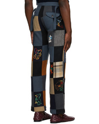 Pantalon chino en laine brodé multicolore Bode