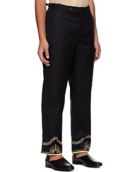 Pantalon chino en laine brodé noir Bode