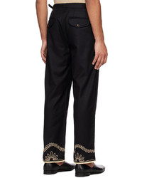 Pantalon chino en laine brodé noir Bode