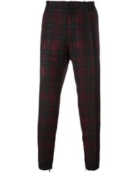 Pantalon chino en laine écossais bordeaux