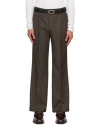 Pantalon chino en laine en pied-de-poule marron foncé