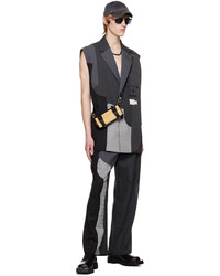 Pantalon chino en laine gris foncé Feng Chen Wang