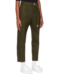 Pantalon chino en laine olive Sacai