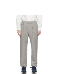 Pantalon chino en lin à carreaux gris