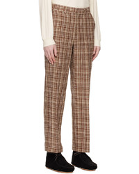 Pantalon chino en lin à carreaux marron Auralee