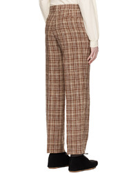 Pantalon chino en lin à carreaux marron Auralee