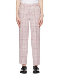 Pantalon chino en lin à carreaux violet clair