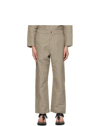 Pantalon chino en lin à rayures verticales beige