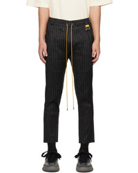 Pantalon chino en lin à rayures verticales noir