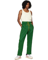Pantalon chino en lin à rayures verticales vert Rhude