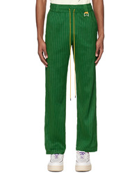 Pantalon chino en lin à rayures verticales vert Rhude